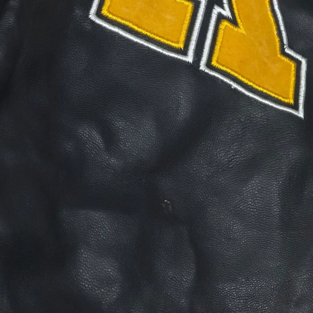 Vintage Style Faux Leather Varsity Jacket Yellow Black Bomber